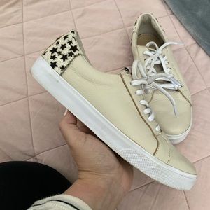 Genuine leather sneaker with calf hair stars heel